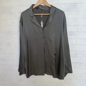 Skims NWT Gunmetal Grey Long Sleeve Silk Lounge Shirt sz 3X Plus Size